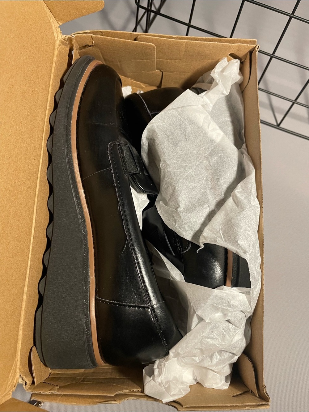 Clarks Black Leather Platform Slip-On Loafers - Picture 3 of 5